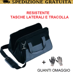 BORSA PORTA ATTREZZI ED UTENSILI VALIGIA TRACOLLA IN TESSUTO DA LAVORO + GUANTI