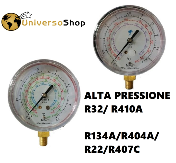 MANOMETRO ALTA PRESSIONE GAS REFRIGERANTE R410A R32 R134A R407C R404A R22